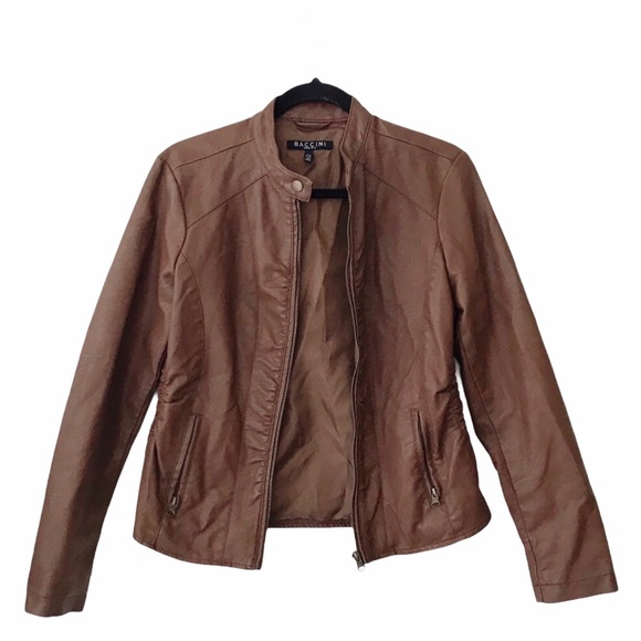 Baccini | Jackets & Coats | Baccini Brown Faux Leather Jacket Petite Medium | Poshmark